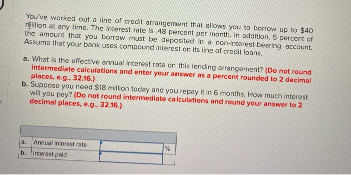 Solved You've worked out a line of credit arrangement that | Chegg.com