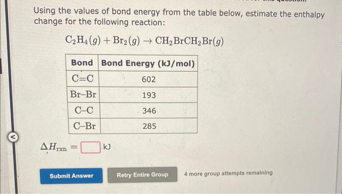 Using average bond enthalpies linked above Chegg