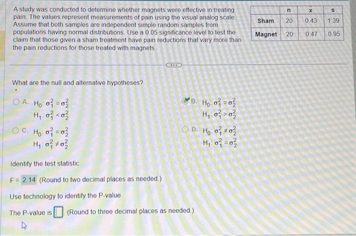 Solved A study was conducted to determine whether magnets | Chegg.com