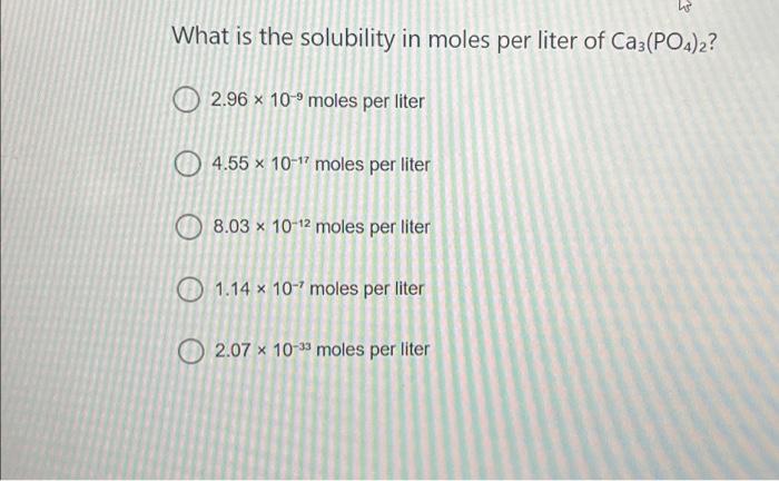 What is the solubility in moles per liter of | Chegg.com