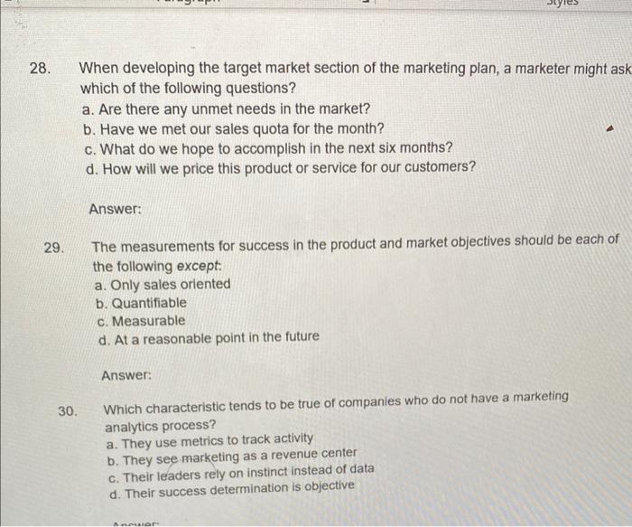 which section of the business plan identifies a target market quizlet