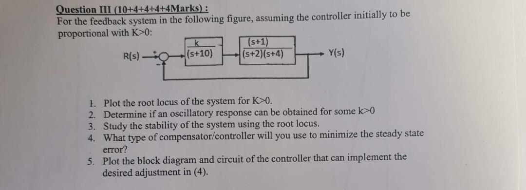 Solved Question III (10+4+4+4+4 Marks): For the feedback | Chegg.com