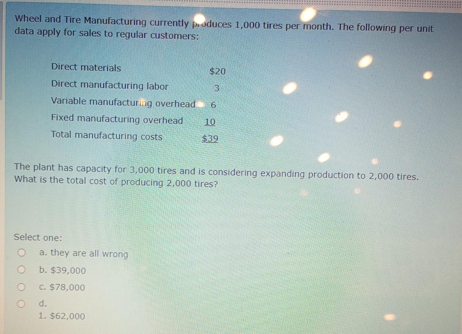 Solved Wheel and Tire Manufacturing currently produces 1,000