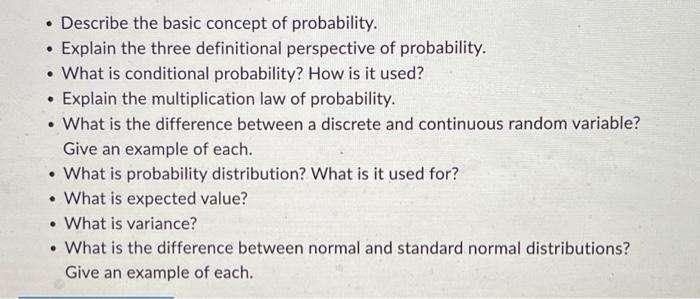 Solved - Describe the basic concept of probability. - | Chegg.com