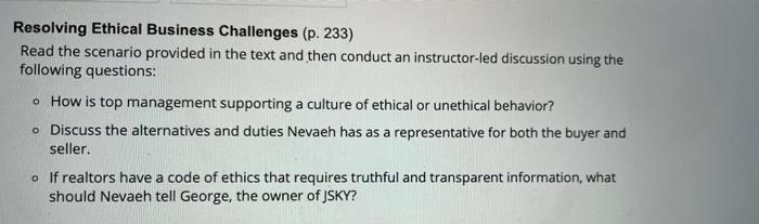 Solved a Resolving Ethical Business Challenges (p. 233) Read | Chegg.com