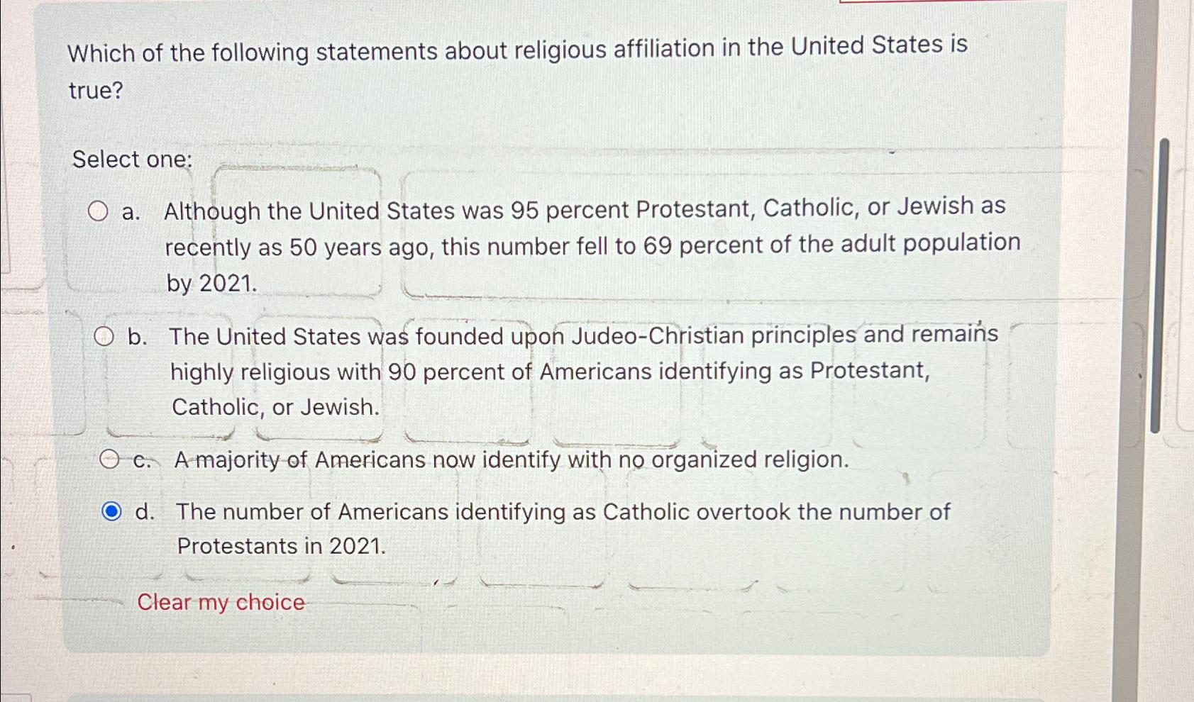 Solved Which of the following statements about religious | Chegg.com