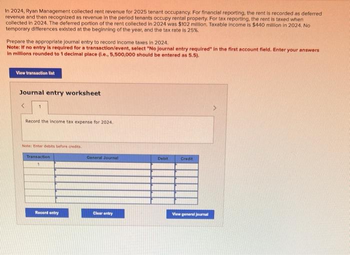 Solved In 2025, Ryan Management collected rent revenue for  Chegg.com
