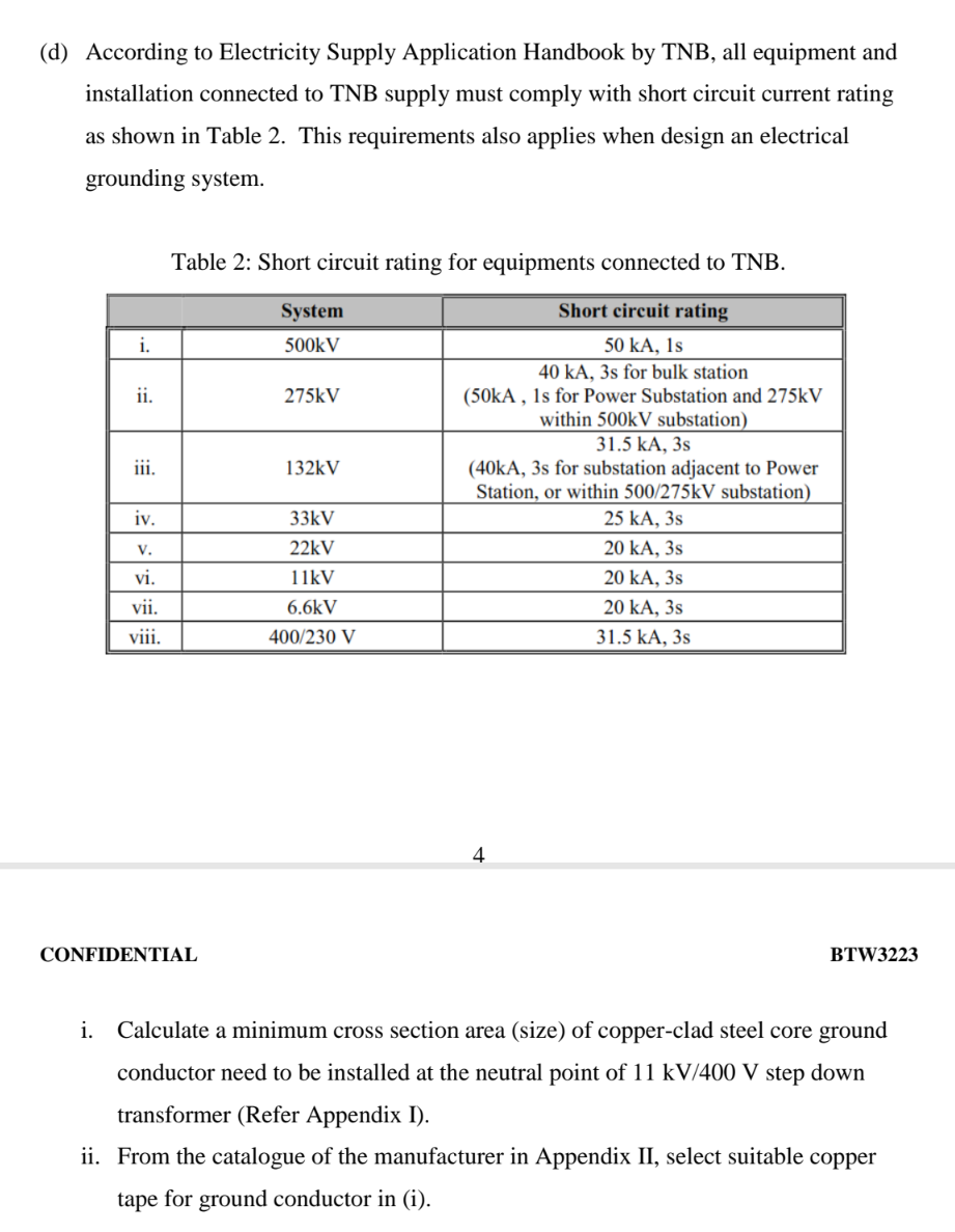 Solved (d) According to Electricity Supply Application