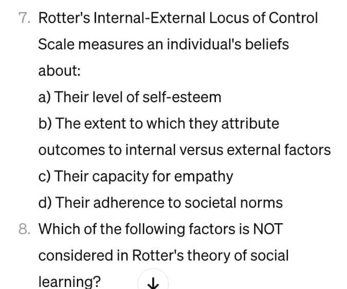 Solved Rotter's Internal-External Locus of Control Scale | Chegg.com