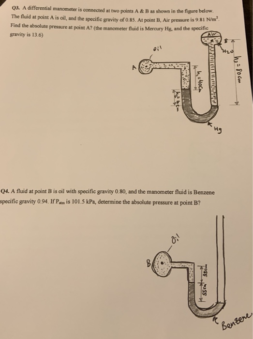Solved 03. A differential manometer is connected at two