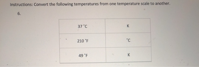 Solved Instructions: Convert the following temperatures from | Chegg.com