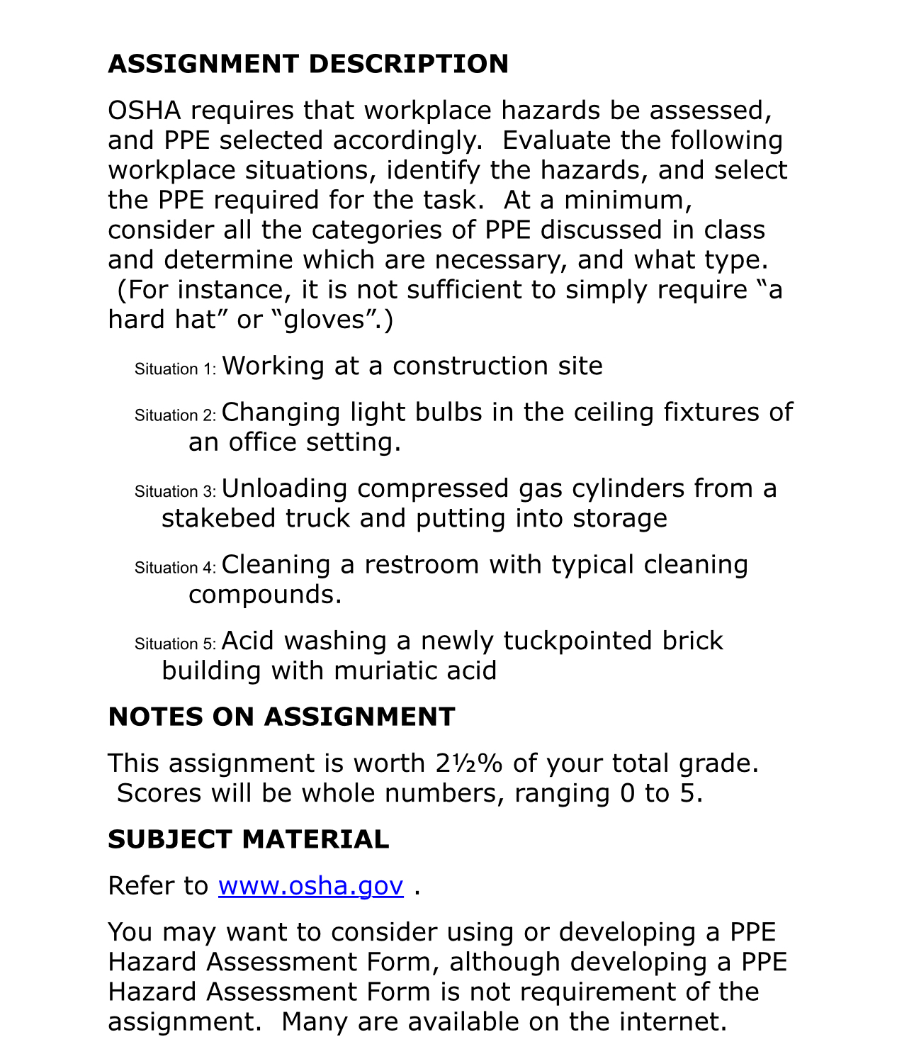 ASSIGNMENT DESCRIPTIONOSHA requires that workplace | Chegg.com