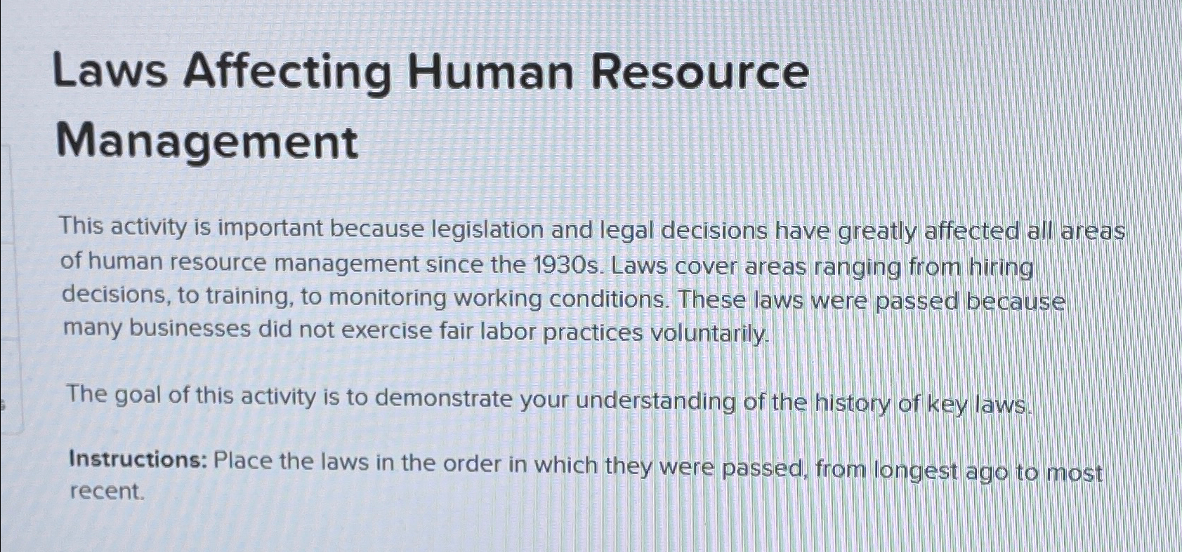 Solved Laws Affecting Human Resource ManagementThis activity | Chegg.com
