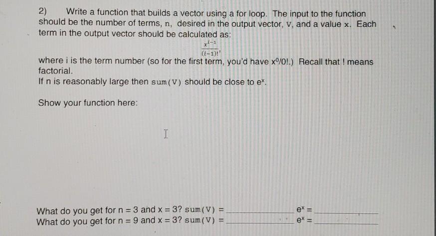 Solved 2) Write a function that builds a vector using a for | Chegg.com