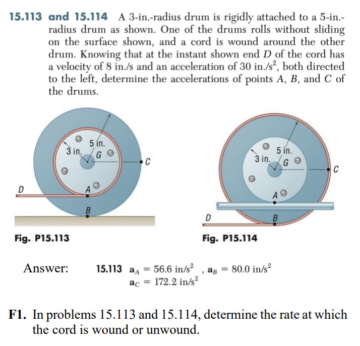 Solved Solve F1!! 15.113 ﻿and 15.114 ﻿A 3-in.-radius drum is | Chegg.com