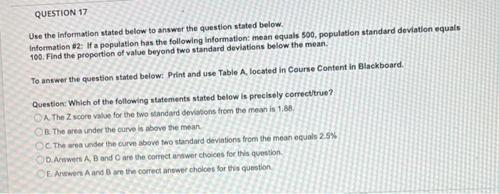 Solved QUESTION 17 Use the information stated below to | Chegg.com