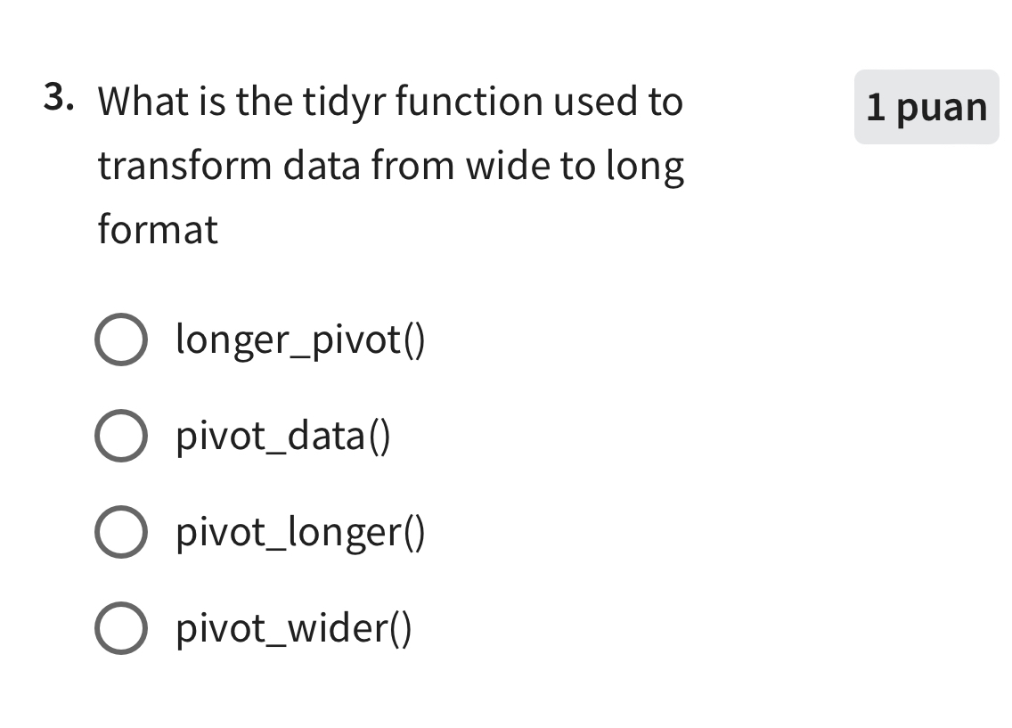 Solved What Is The Tidyr Function Used To Transform Data | Chegg.com