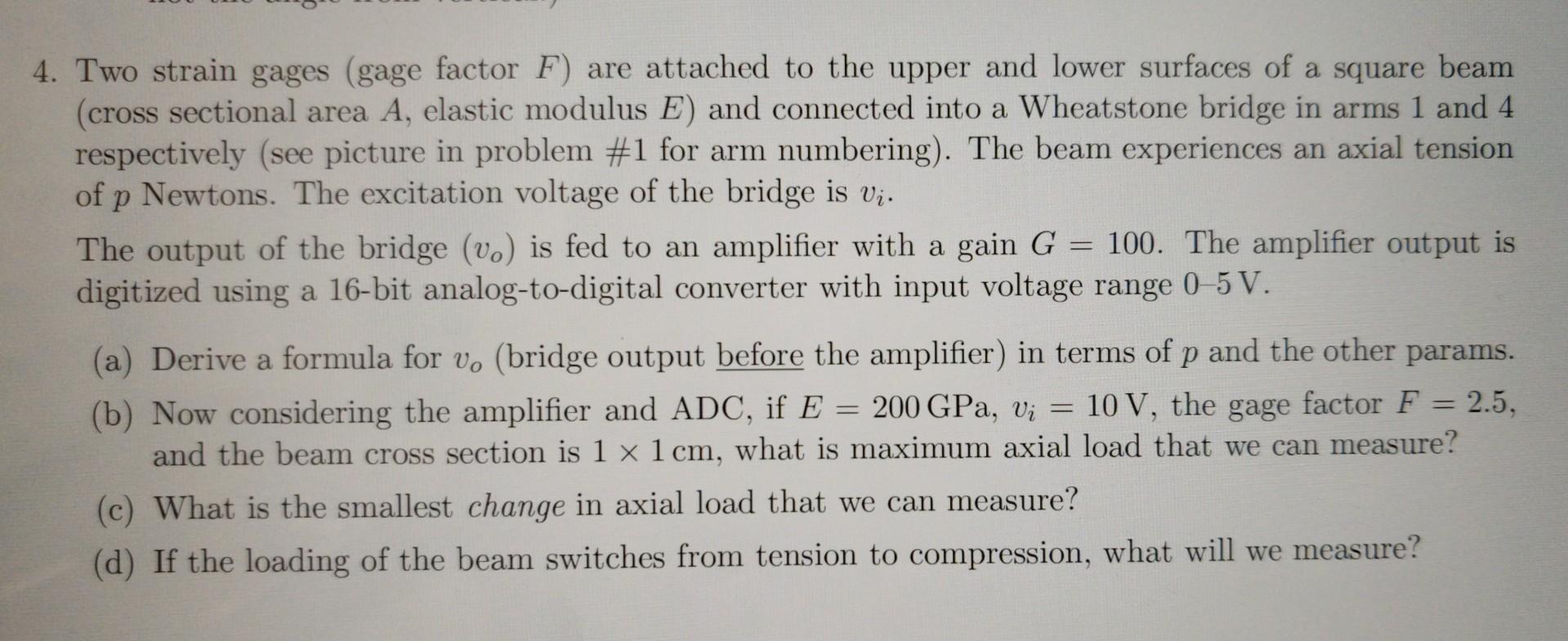 Solved 4. Two strain gages (gage factor F ) are attached to | Chegg.com