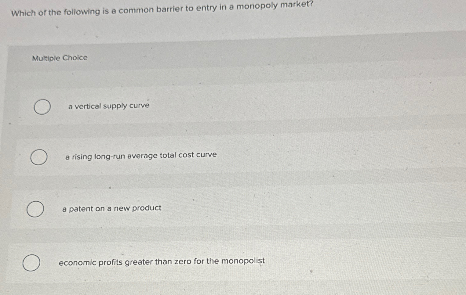 Solved Which Of The Following Is A Common Barrier To Entry | Chegg.com