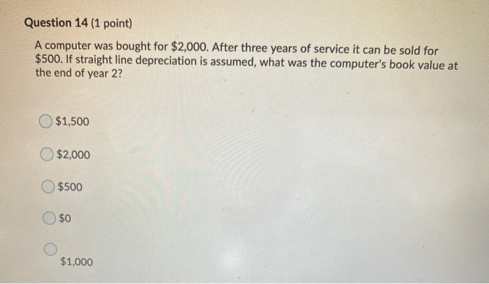 Solved Question 14 (1 point) A computer was bought for | Chegg.com