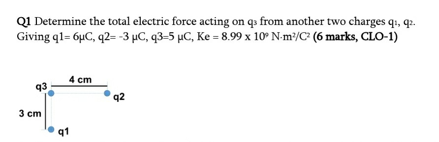Solved Q1 Determine the total electric force acting on q3 | Chegg.com