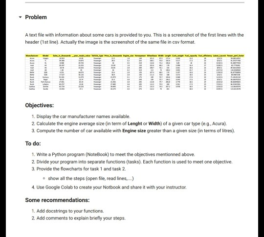 Problem A text le with information about some cars | Chegg.com