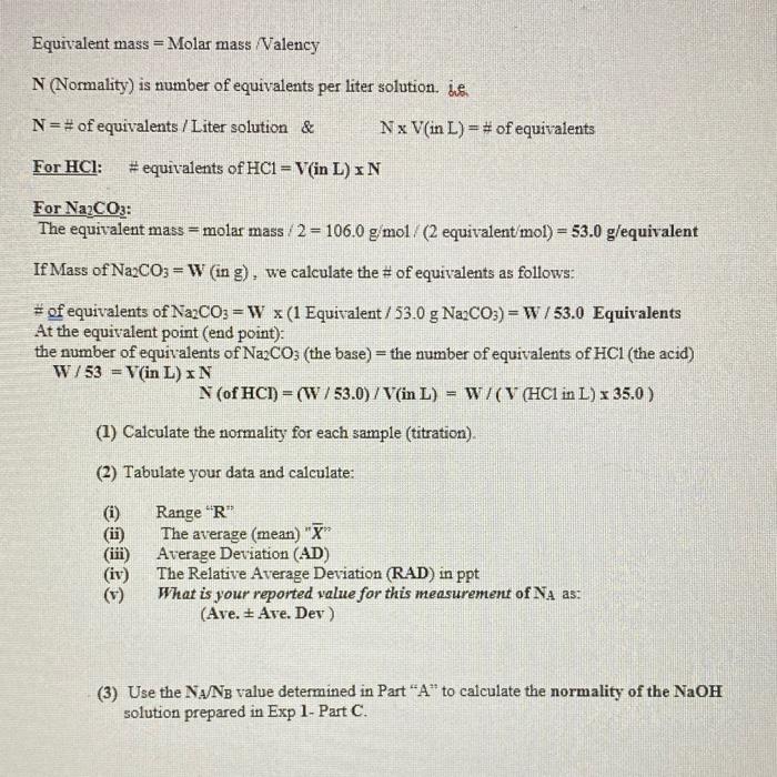 Solved Experiment: (?)-B Standardization of HCl with Na2CO3 | Chegg.com