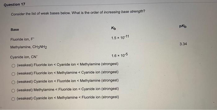 Solved Consider the list of weak bases below. What is the | Chegg.com
