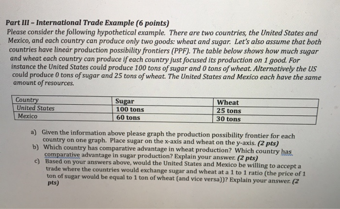 Solved Part III - International Trade Example 6 points) | Chegg.com