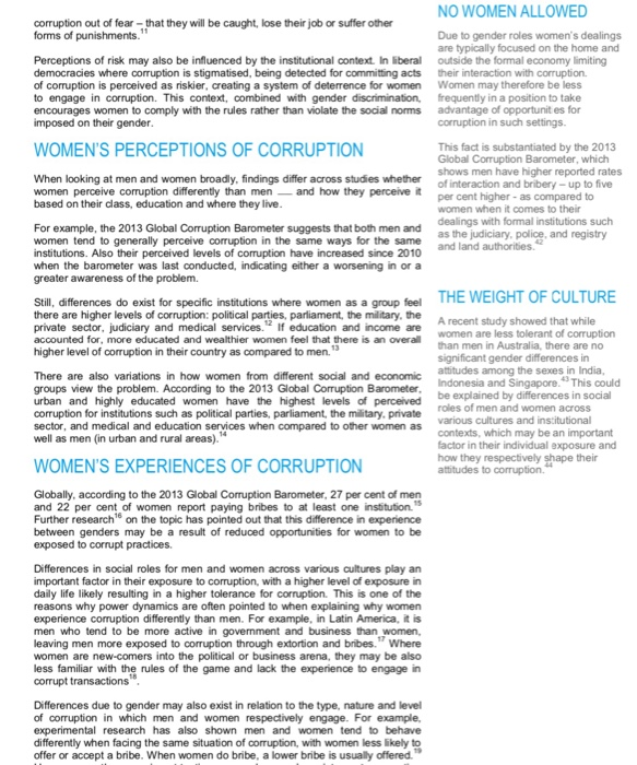 Solved Read The Policy Brief On Gender And Corruption Wr Chegg Com