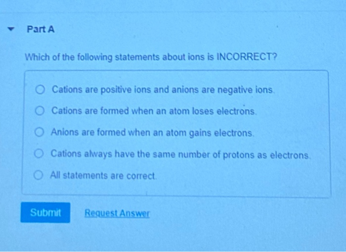 Solved Part A Which Of The Following Statements About Ions Chegg