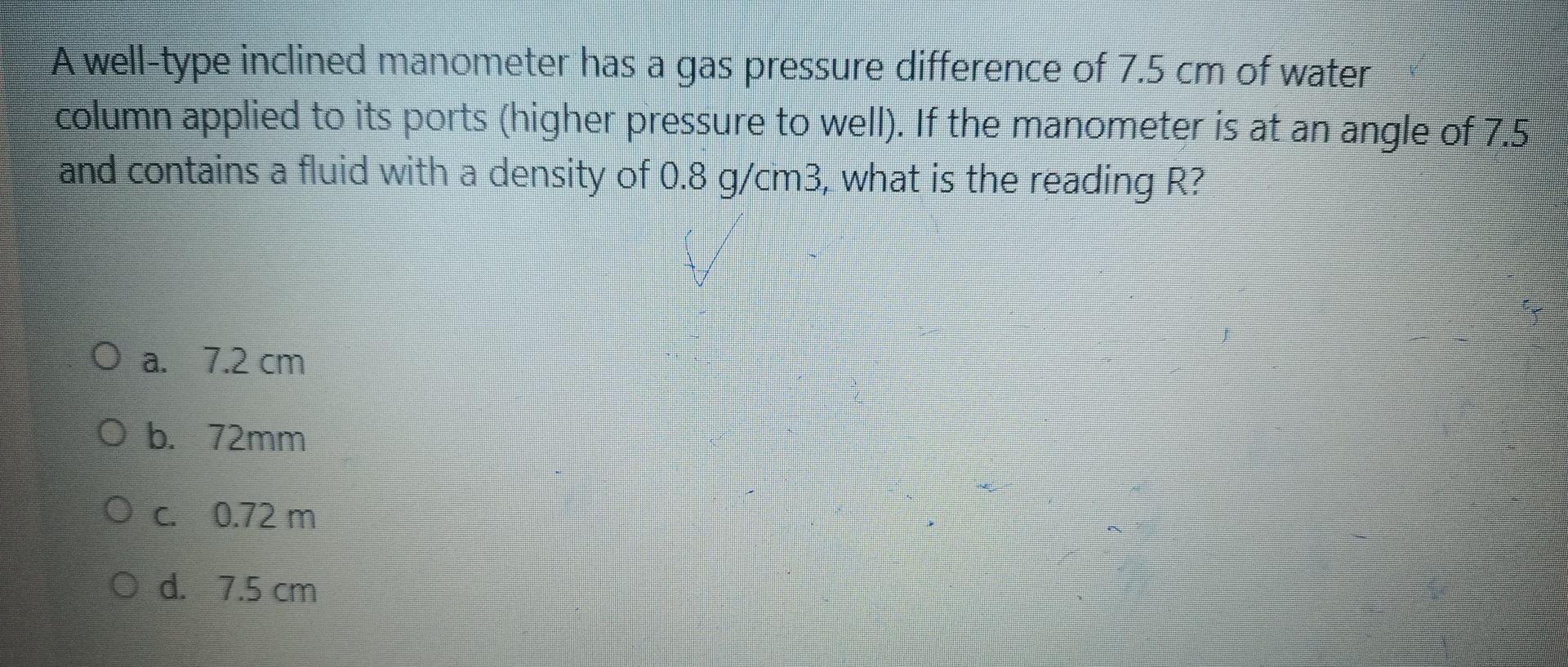 Solved A welltype inclined manometer has a gas pressure