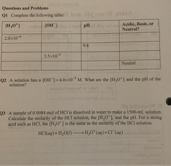 Solved Questions and Problems Qi Complete the following | Chegg.com