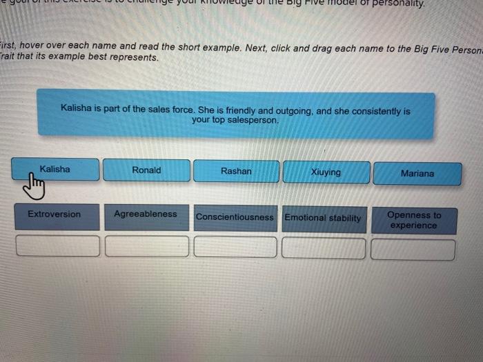 Solved Big Five Personality Traits One important aspect of