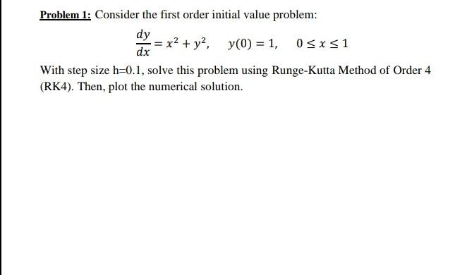 Solved Problem 1: Consider the first order initial value | Chegg.com