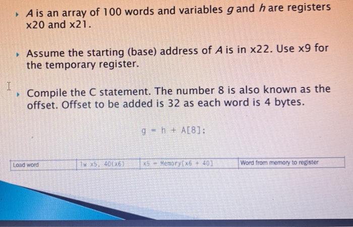 Solved A is an array of 100 words and variables g and h are | Chegg.com