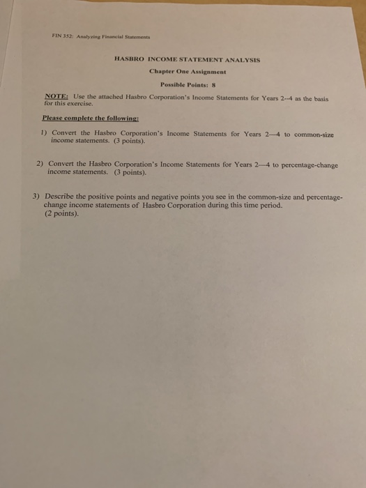 Solved FIN 35) Anal Financial Statements HASBRO