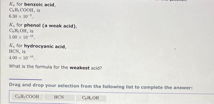 Solved Ka For Benzoic Acid C6h5cooh Is 6 30×10−5 Ka For