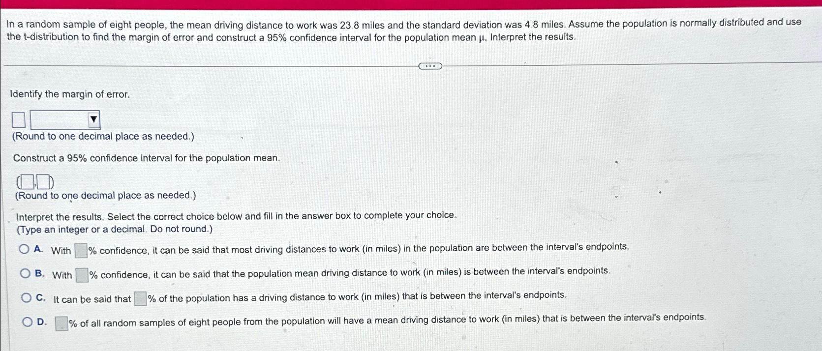 Solved In a random sample of eight people, the mean driving | Chegg.com