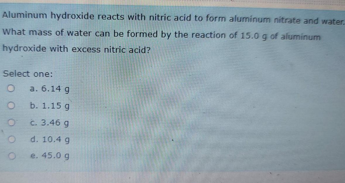 Solved Aluminum Hydroxide Reacts With Nitric Acid To Form 8046