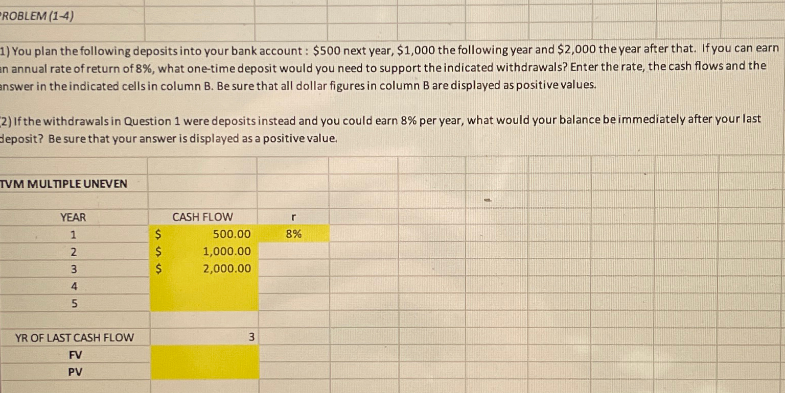 Solved ROBLEM (1-4)You Plan The Following Deposits Into Your | Chegg.com