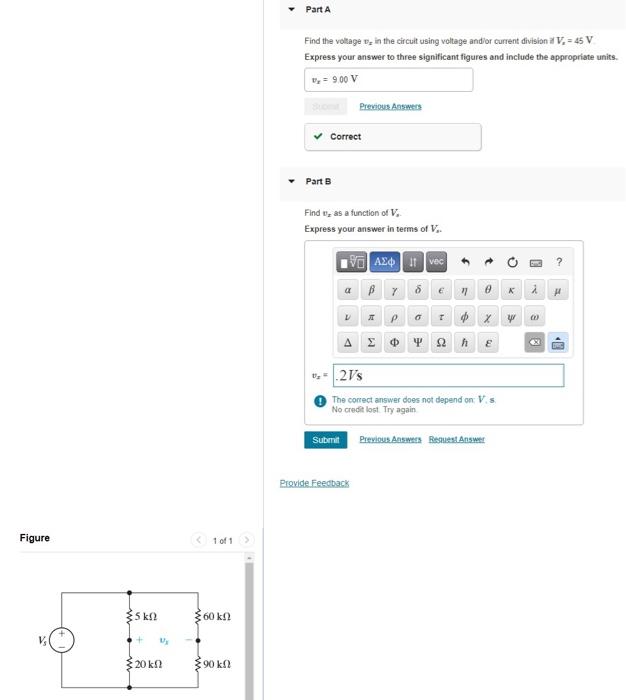 Solved Part A Find the voltage in the circuit using voltage | Chegg.com