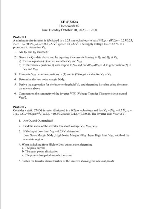 Problem 1 A minimum-size inverter is fabricated in a | Chegg.com