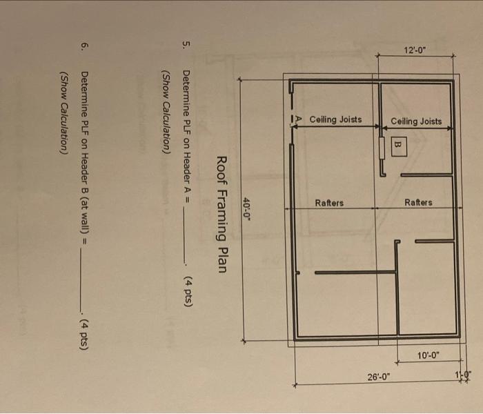 Solved Roof Framing Plan 5. Determine PLF on Header A= . (4 | Chegg.com