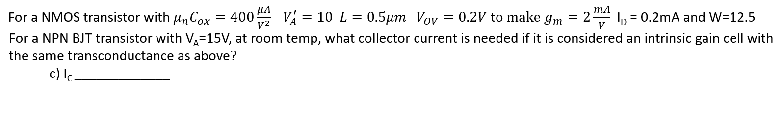 Solved For a NMOS transistor with | Chegg.com