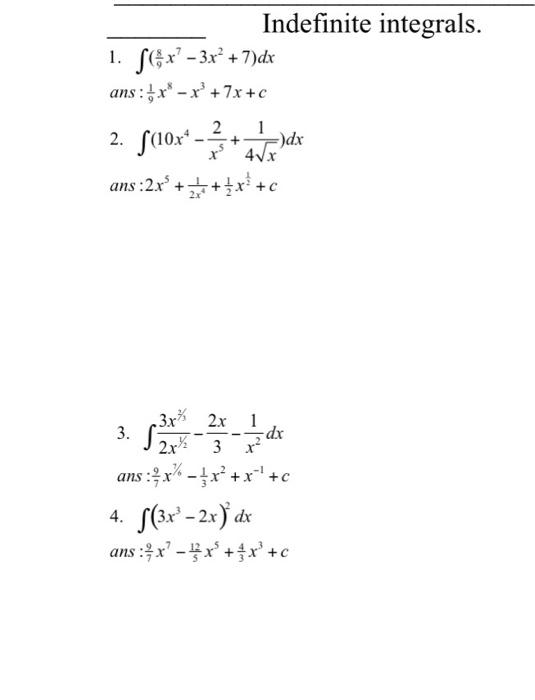 Solved Indefinite Integrals 1 Sex 3x° 7dx Ans1x X 9008