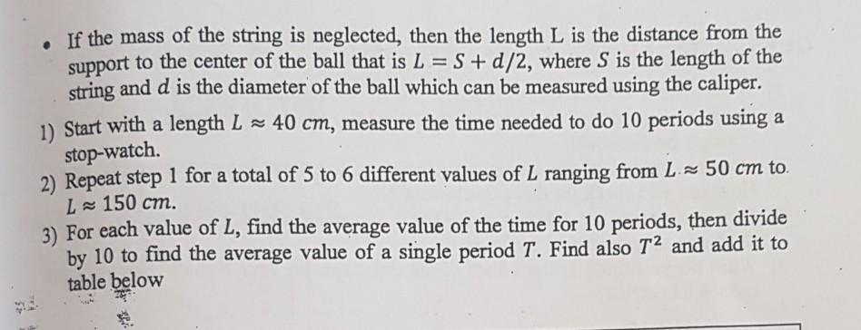 Solved Data: r=d= 1.25 cm 2 No. L= të (sec) 10 periods t | Chegg.com