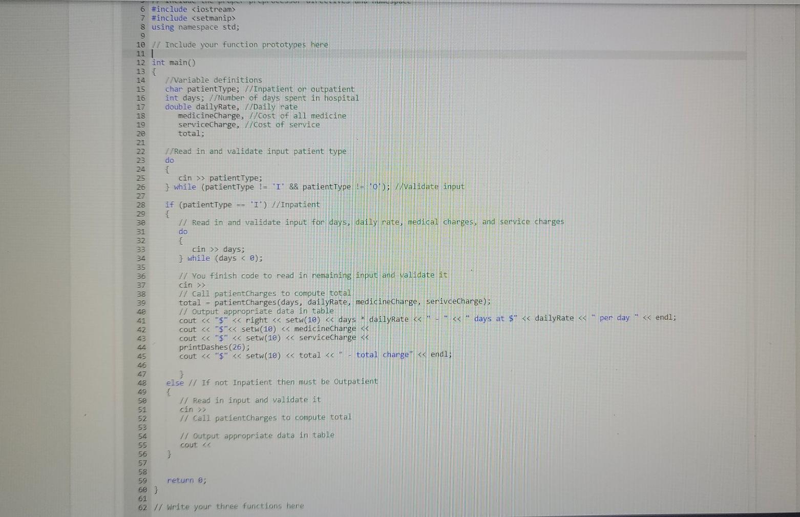 Solved 6.7 Lab 40: Overloaded Hospital Write a program that | Chegg.com