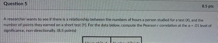 Solved Question 5 8.5 pts A researcher wants to see if there | Chegg.com