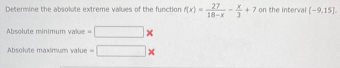 Solved Determine the absolute extreme values of the function | Chegg.com